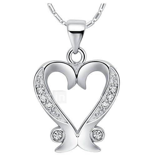 Vintage Heart Shape Slivery Alloy Necklace With Rhinestone(1 Pc)