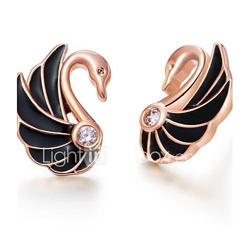 Fashionable Gold Or Silver Plated With Cubic Zirconia Swan Black Womens Earrings(More Colors)