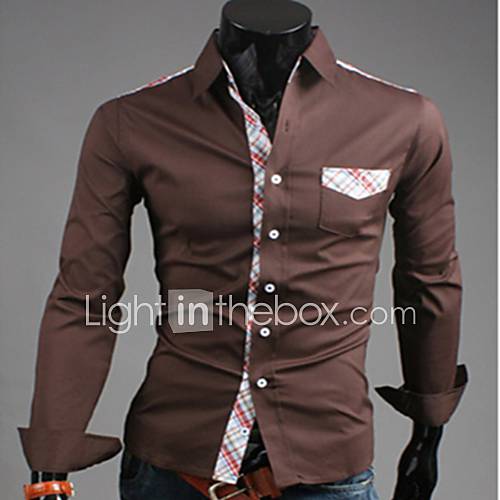 Mens Fashion Plaids Splicing Casual Shirts