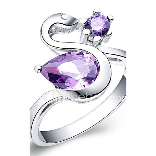 Exquisite Sliver Purple With Cubic Zirconia Swan Womens Ring(1 Pc)