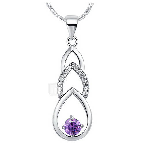 Vintage Water Drop Shape Slivery Alloy Necklace With Rhinestone(1 Pc)(Purple,White)