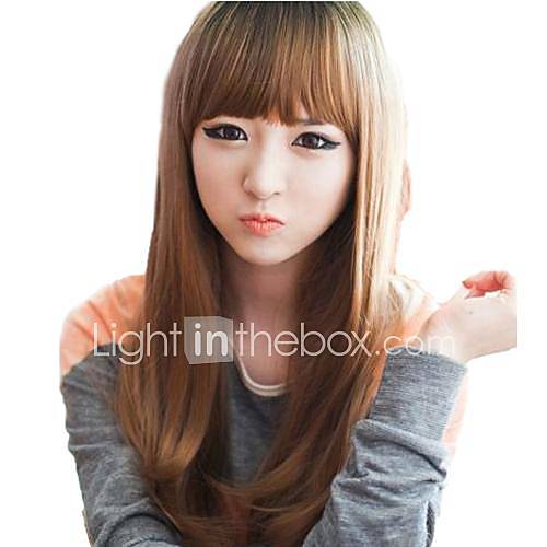 Fashion Hair Long Straight Synthetic Full Bang Wigs Light Brown