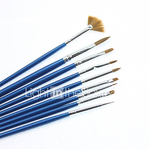 9PCS Nail Art Painting Brush BlueHandle Kits