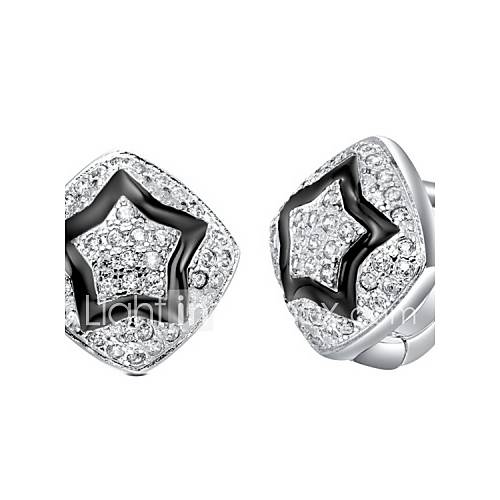 Special Silver Plated With Cubic Zirconia Rhombus Shape And Star Stoving Varnish Womens Earring