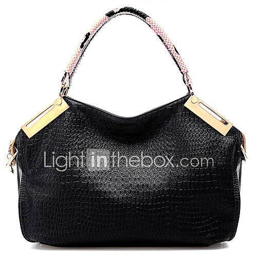 MIQIANLIN Womens Trendy Crocodile Stripe Handbag(Black)