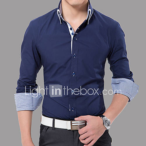 Mens Casual Stripes Flanging Slim Shirt