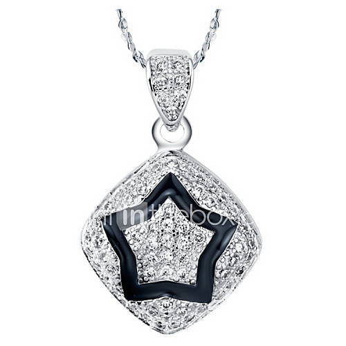 Graceful Diamond Shape With Five pointed Star Silvery Alloy Necklace(1 Pc)