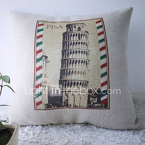 The Leaning Tower of Pisa on Stamp Decorative Pillow Cover