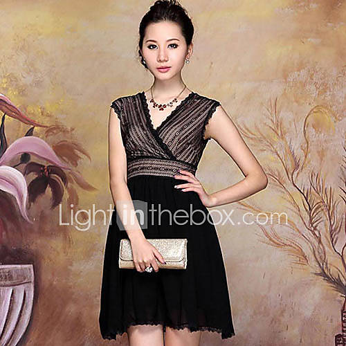 Womens Spring Fashion Lace Slim Solid Color Dress