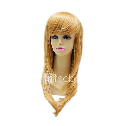 Capless Heat resistant Fiber Long Light Golden Straight Full Wigs