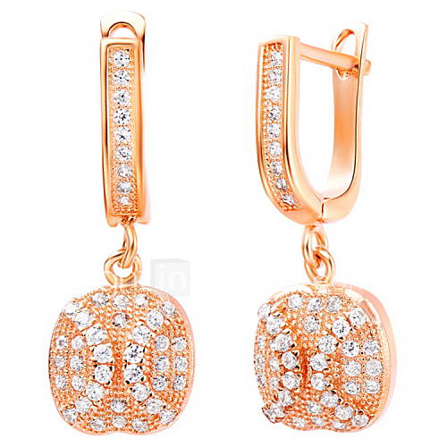 Simple Gold Or Silver Plated With Cubic Zirconia Square Drop Womens Earrings(More Colors)