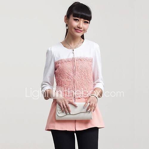 Womens Round Lace Splice Long Sleeve Leisure Blazer