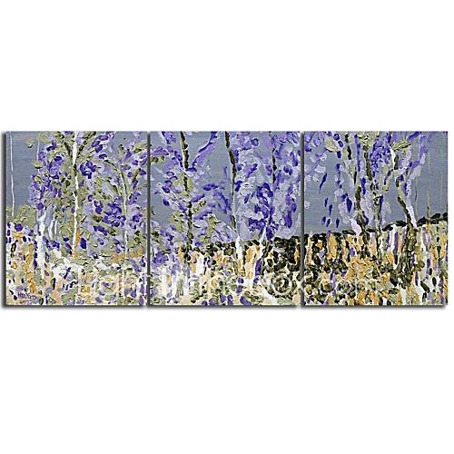 Hand Painted Oil Painting Landscape Blue Tree with Stretched Frame Set of 3