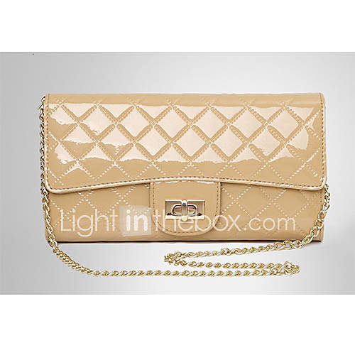 Womens Patent Leather Rhombic Lattice Clutch