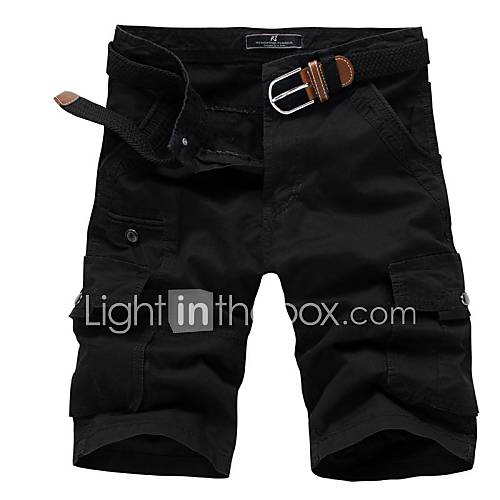 Mens Solid Color Multi Pocket Straight Shorts(without Belt) 3601 Black