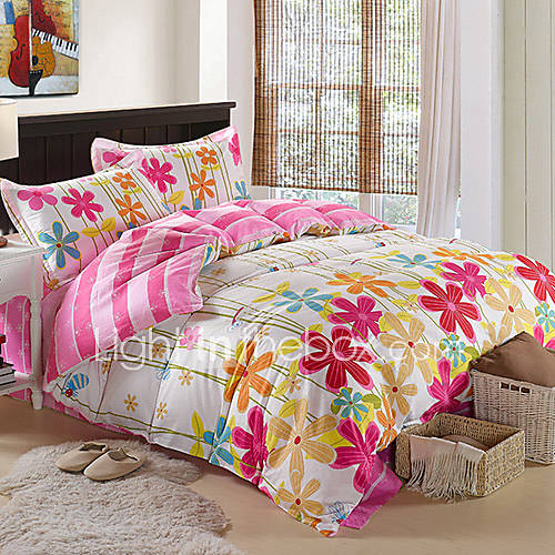 Duvet Cover Set, 4 Piece Cotton Country Botanical Floral