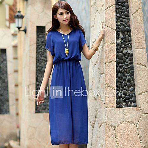 Womens Round Collar Short Sleeve Knee Length Dresses (More Colors)