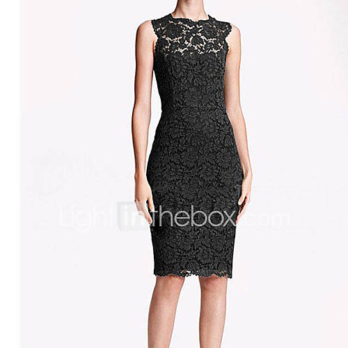 Womens Lace O Neck Embroidery Sleeveless Dress