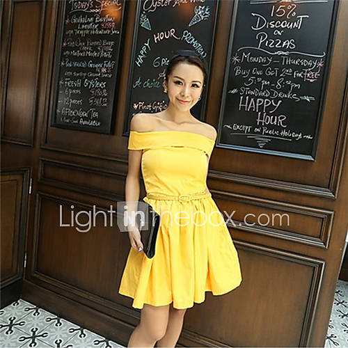 XiXi Womens Sexy Off The Shoulder Fitted Waist Dress(Yellow)