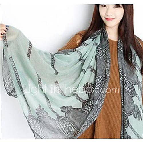 National Retro BaLiSha Printed Lace Long Blue And White Porcelain Long Scarf