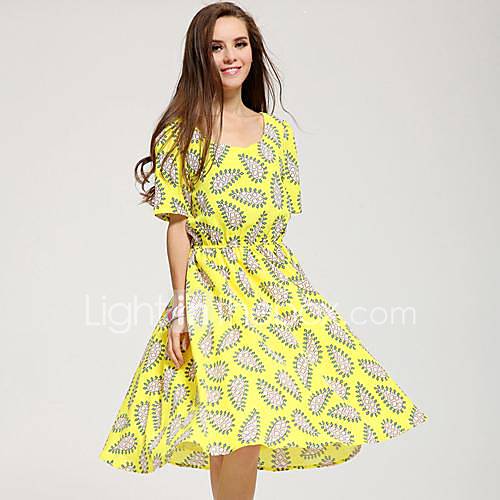 Womens Cashew Yellow Big Half Sleeve Dress