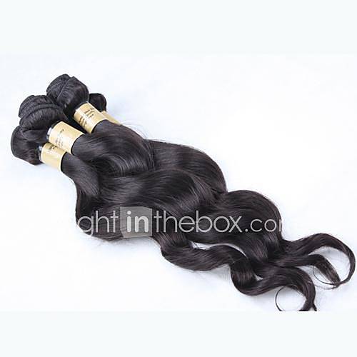 26 Inch 4Pcs Color 1B Grade 4A Peruvian Virgin Loose Wave Curly Human Hair Extension