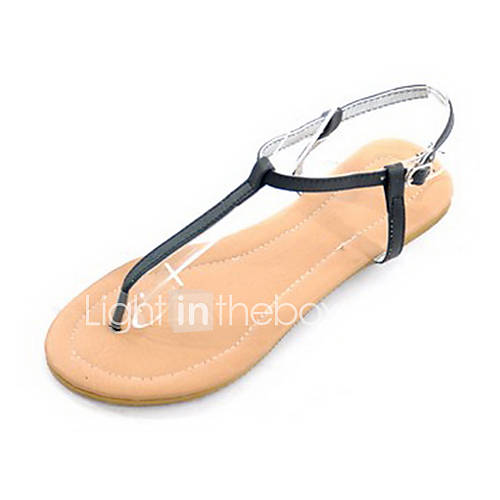 Faux Leather Womens Flat Heel T strap Sandals Shoes(More Colors)