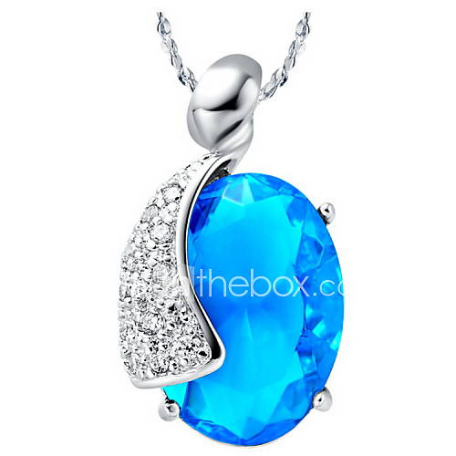 Graceful Water Drop Shape Womens Slivery Alloy Necklace With Gemstone(1 Pc)(Purple,Blue)