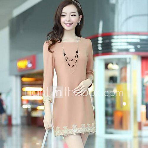 CoolCube Womens Sweet Solid Color Round Neck Lace Chiffon Half Sleeve Dress