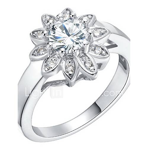 Fashionable Sliver With Cubic Zirconia Flower Womens Ring(1 Pc)