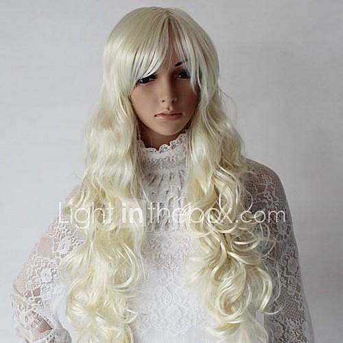 26 Inch White Hair Body Wave Synthetic Fashion Lady Wig with Adjustable Size Cap