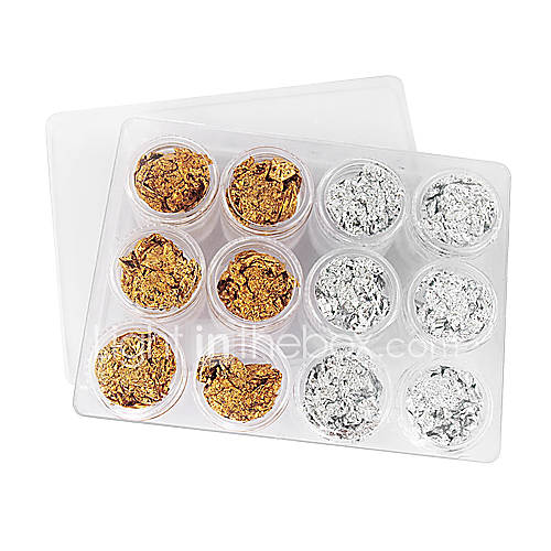 12PCS Nail Art Decoration Golden Silver Colorful Foil