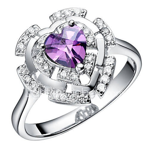 luxuriant Sliver Purple With Cubic Zirconia Heart Cut Womens Ring(1 Pc)