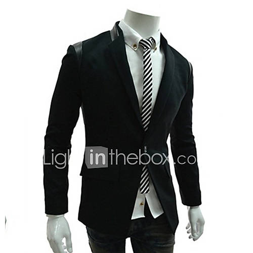 Mens Personality Leather Splicing Slim Blazer