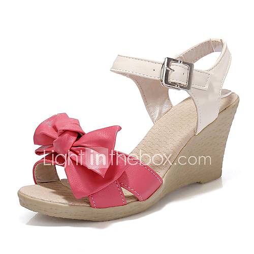 Faux Leather Womens Wedge Heel Open Toe Sandals with Bowknot Shoes(More Colors)