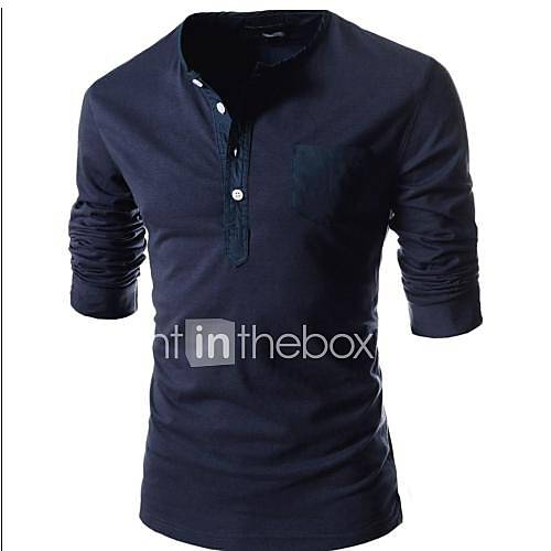 Mens Round Neck Multi Button Long Sleeve T Shirt