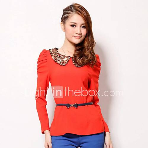 Womens Bead Piece Adornment Chiffon Blouse P23C003