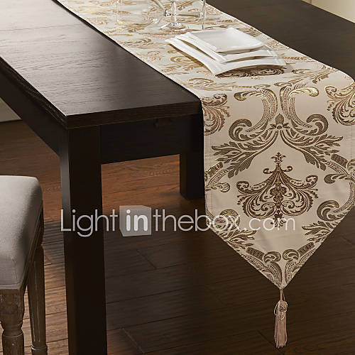 Concise Gold Embroidery Beige Polyester Table Runner