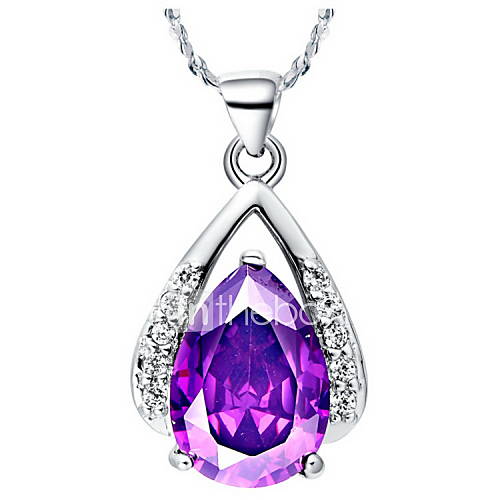 Elegant Water Drop Shape Womens Slivery Alloy Necklace With Gemstone(1 Pc)