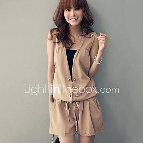 Womens V Neck Double Grommet Tunic Jumpsuits