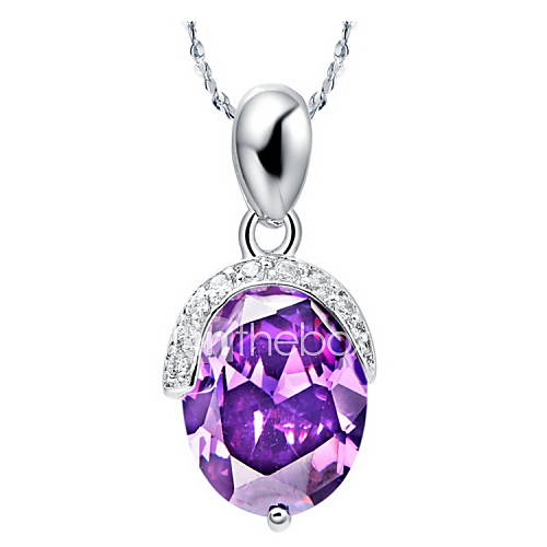 Elegant Round Shape Womens Slivery Alloy Necklace With Gemstone(1 Pc)(Purple,Blue)