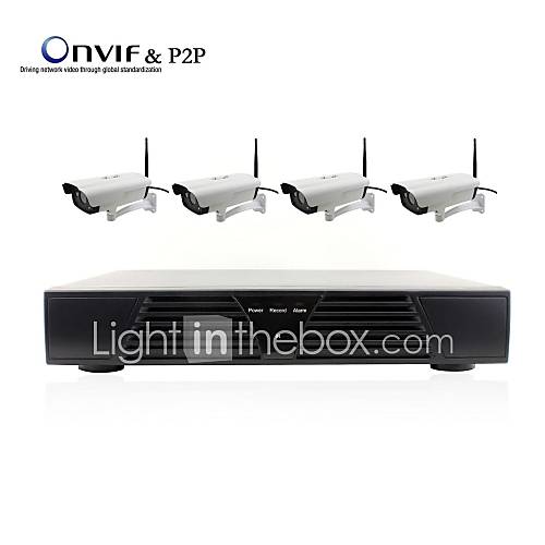 H.264 1080P 4CH Wifi H.264 NVR Kit(4pcs Wireless 720P 6mm Day Night Vision Weatherproof IP Camera