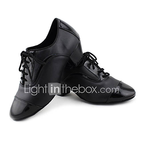 Womens Leather Lace up Chuncky Heel Modern Dance Shoes