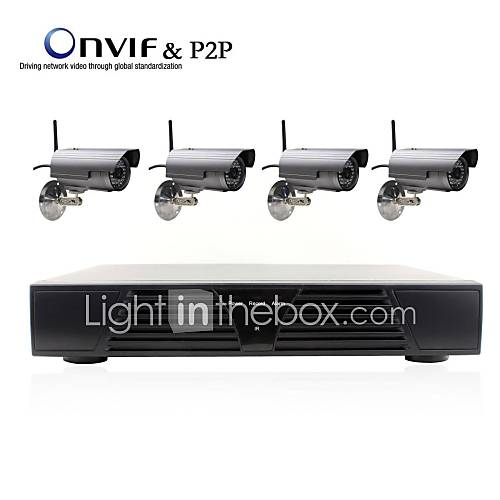 H.264 1080P 4CH Wifi H.264 NVR Kit(4pcs Wireless 720P 6mm Day Night Vision Weatherproof IP Camera