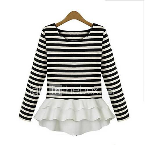 Women Wavy Hem Stripe Blouse