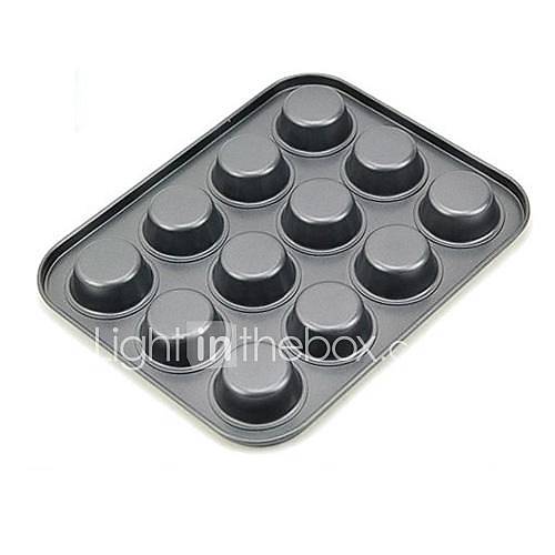 12 Cups Round Muffin Pan, L 26cm x W 20.5cm x H 2cm, Non sticked Coated