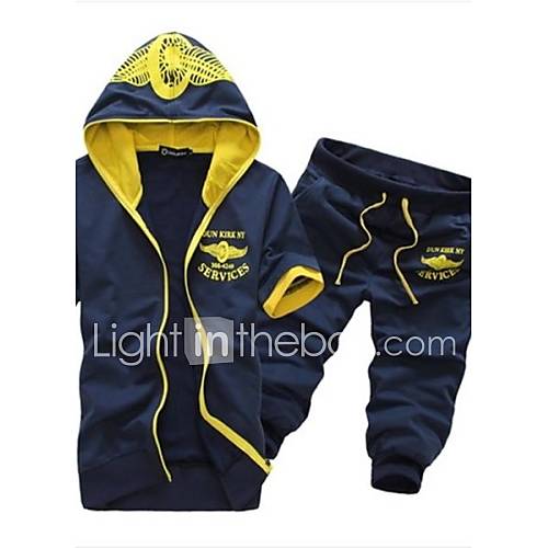 Mens Hoodie Casual Short Sleeve Sports Suits