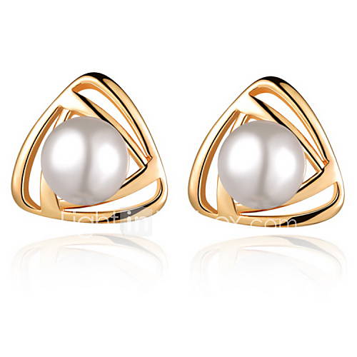 Elegant Gold Or Silver Plated With Imitation Pearl Triangle Womens Earrings(More Colors)