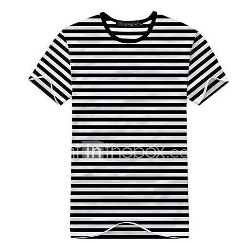 Aiyifang Casual Stripe Short Sleeve Lovers T Shirt(Black)