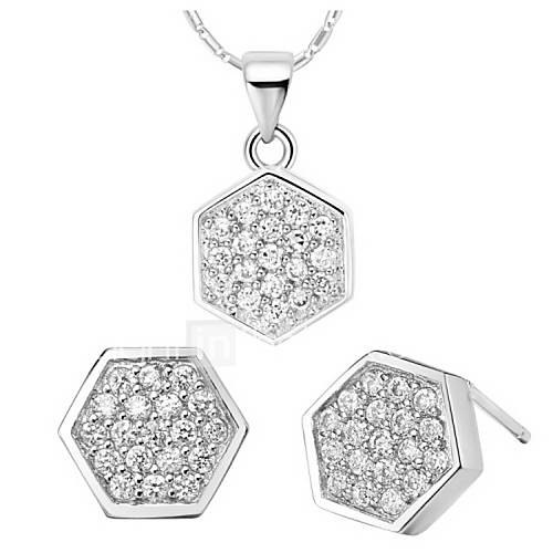 Shining Silver Plated Silver With Cubic Zirconia Hexagon Womens Jewelry Set(Including Necklace,Earrings)